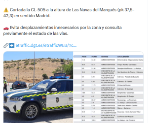 Aviso de corte temporal de la CL-505 sentido Madrid